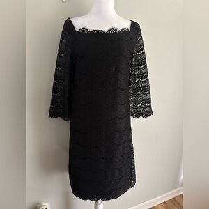 White House Black Market  Scalloped Victorian Lace Shift Cocktail Dress Black M
